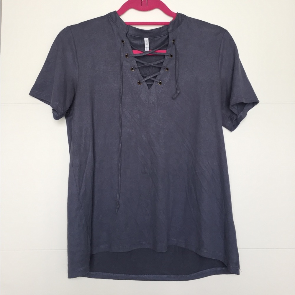 Blue-grey suede lace up top